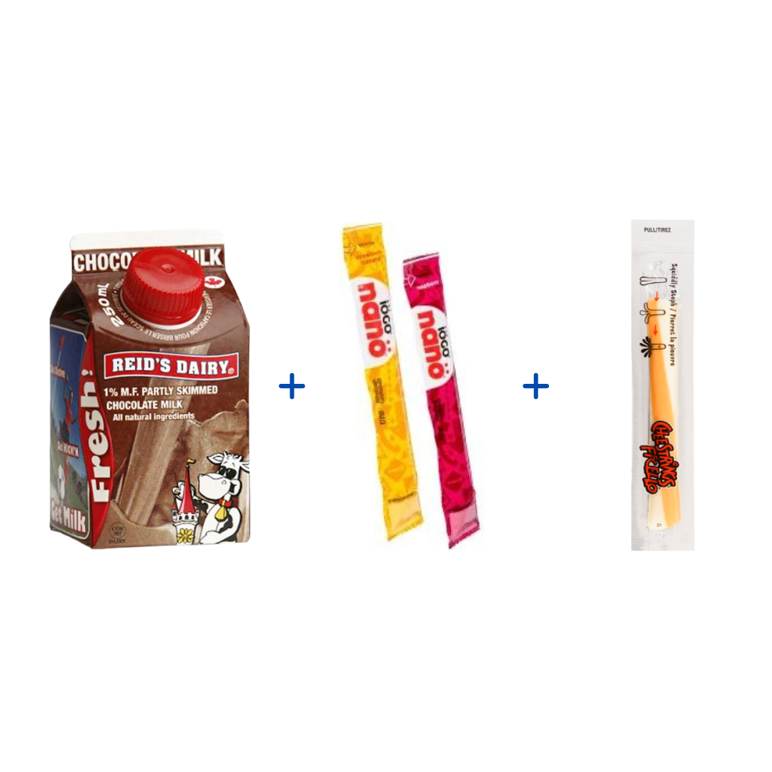 3D COMBO 1 - Chocolate Milk (Twist Cap), Yogurt Tube, Marble Cheese String