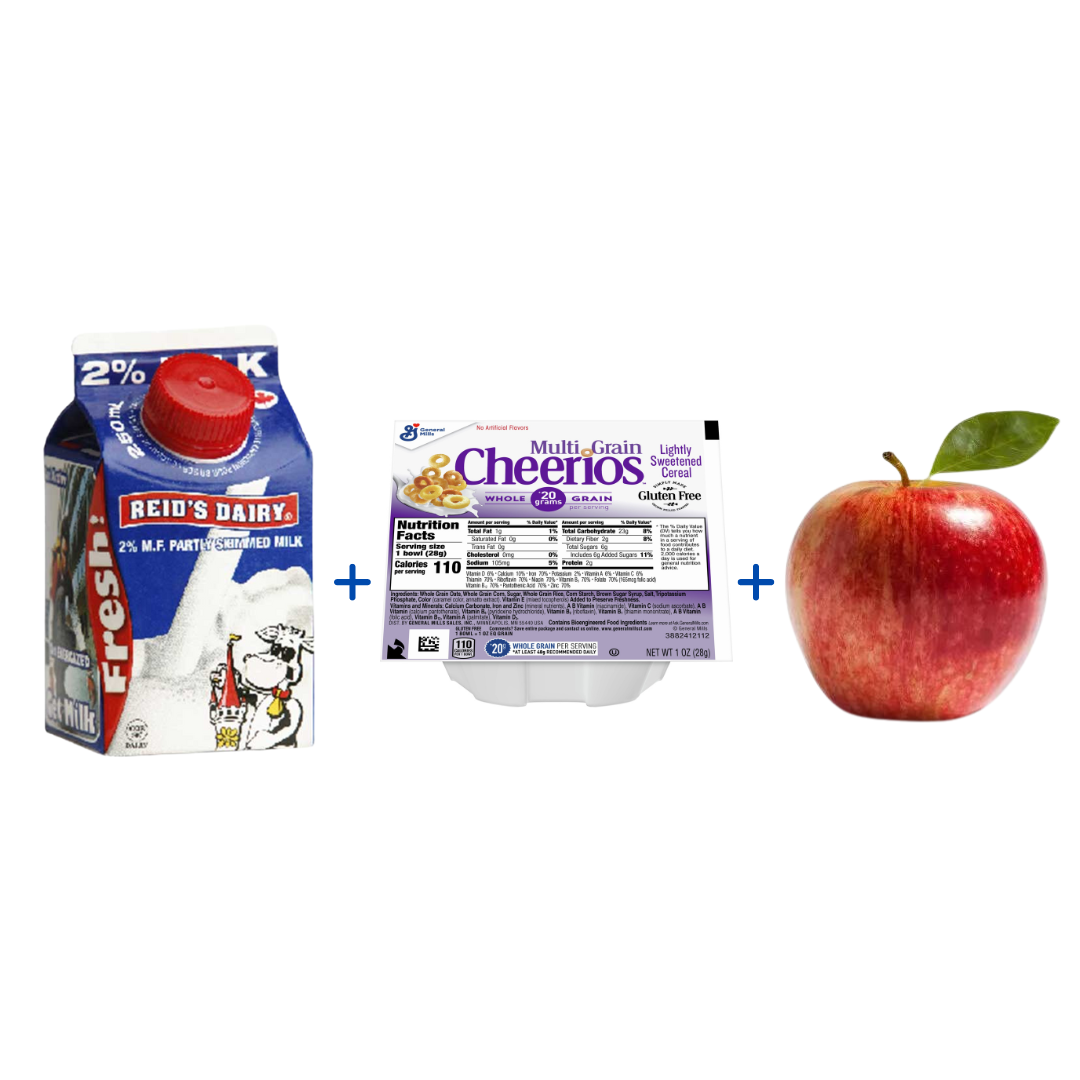 3D COMBO 2 White Milk (Twist Cap), Multigrain Cheerio Bowl, Small Apple