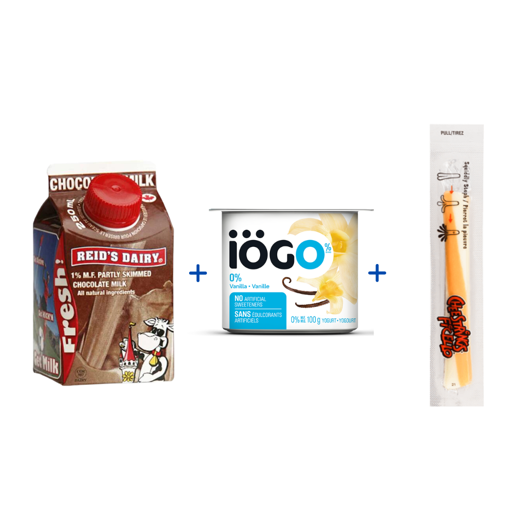 3D COMBO 6 (CM/CS) - Chocolate Milk (Twist Cap), Yogurt Cup, Cheese String
