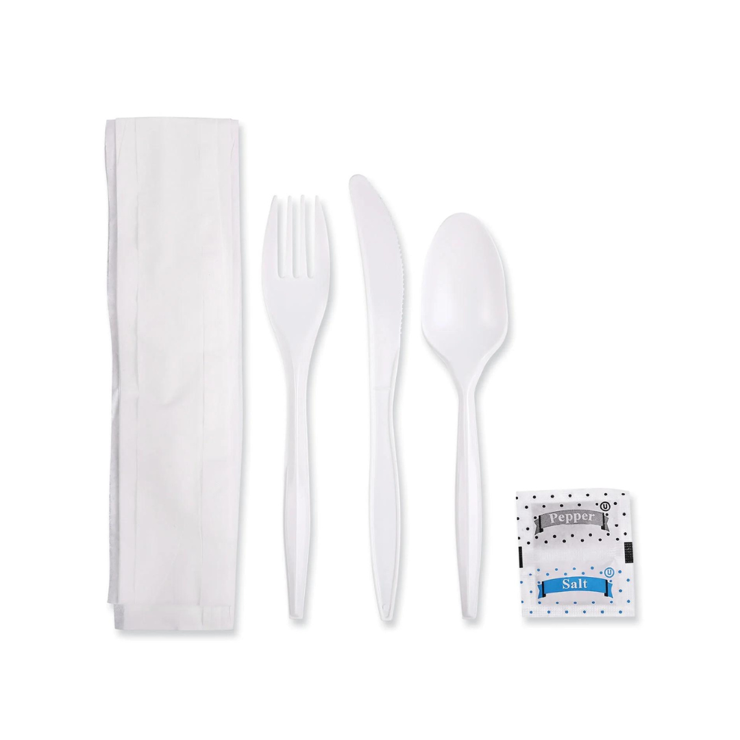 Meal Cutlery Kit - Fork, Spoon, Knife, Napkin, Salt, and Pepper (500 Units per Case)